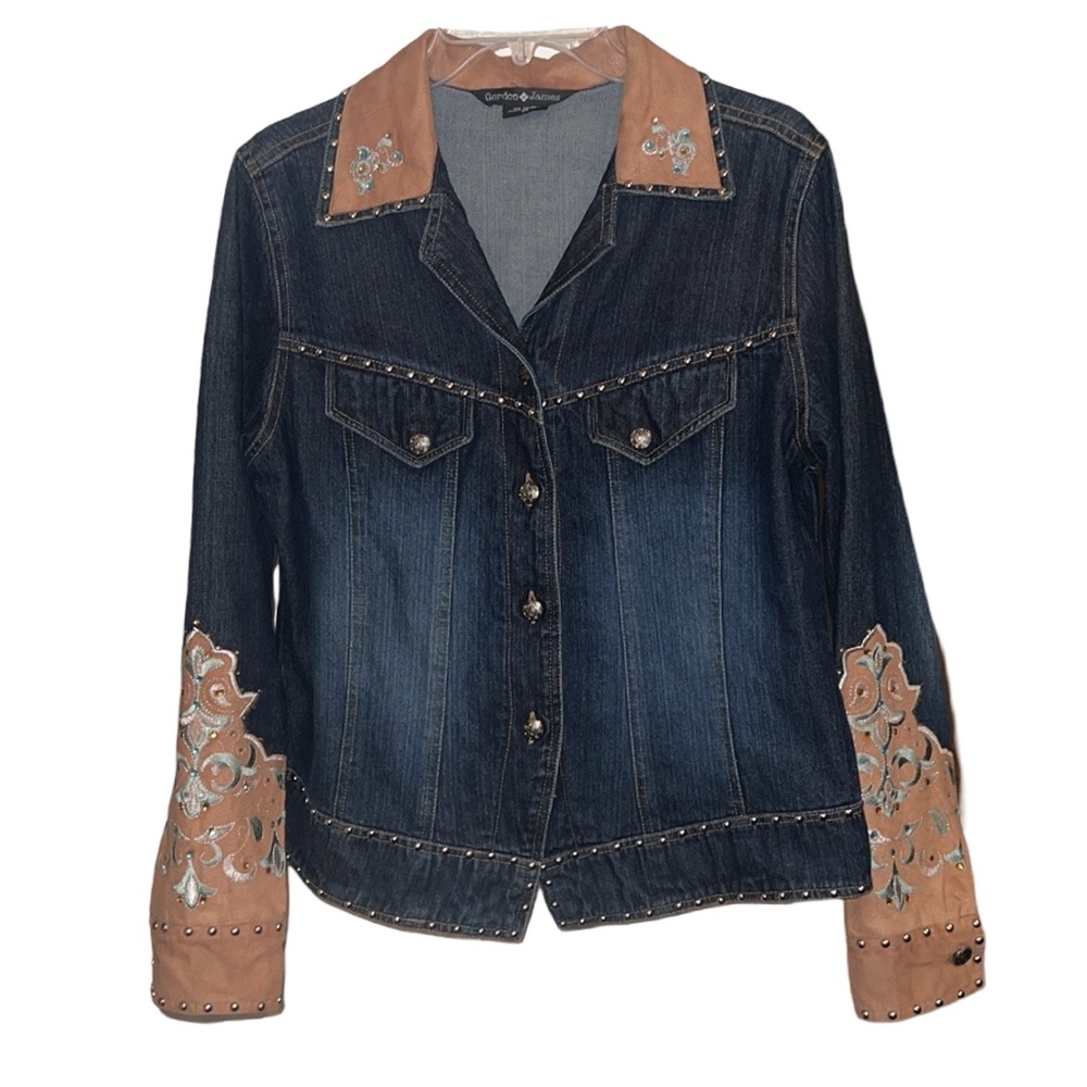 Gordon & James Blue Denim Western Jacket Studs Rhinestones Embroidered Medium